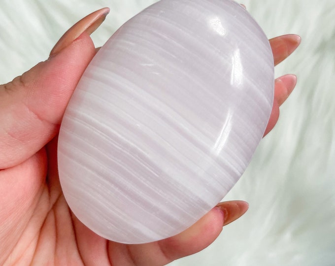 Pink calcite palmstone | Mangano calcite reiki palmstone meditation crystal healing journey home decoration