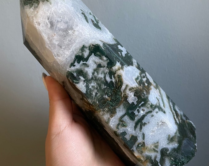 Moss agate crystal tower | moss agate home decoration | moss agate ornament | healing crystal | birthstone gifts| wedding anniversary gift