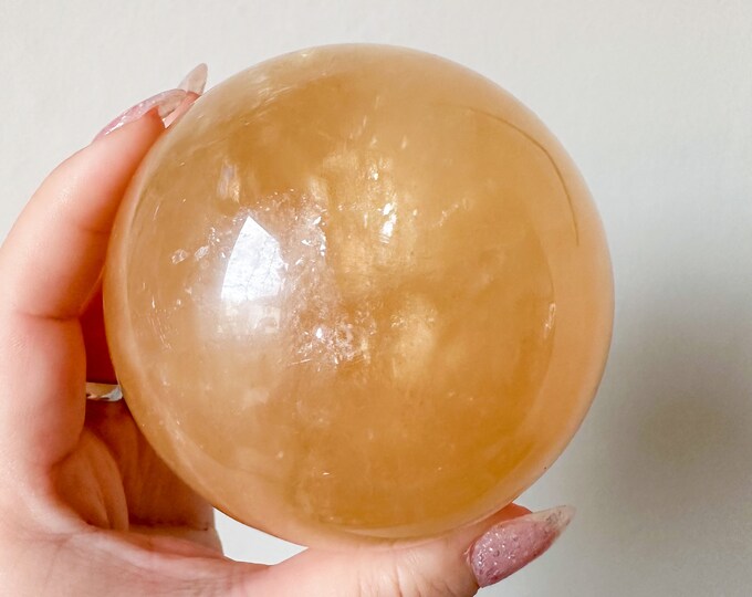 Honey calcite crystal sphere healing crystal home decor