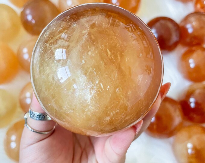 Honey calcite crystal sphere healing crystal home decor