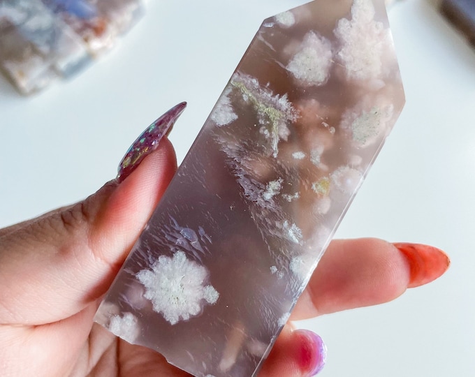 Druzy flower agate geode Crystal tower pink flower agate crystal tower healing crystal home decor
