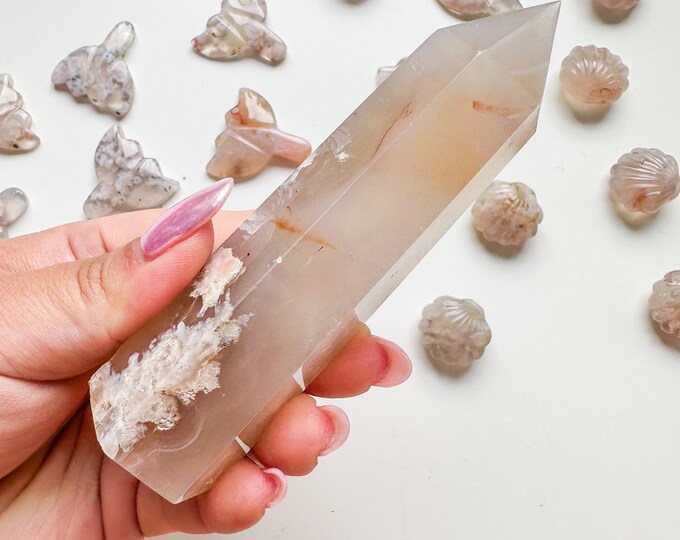 Premium pink flower agate (pk) Crystal tower | pink flower agate crystal tower healing crystal home decor |crystal gift |unique home decor|
