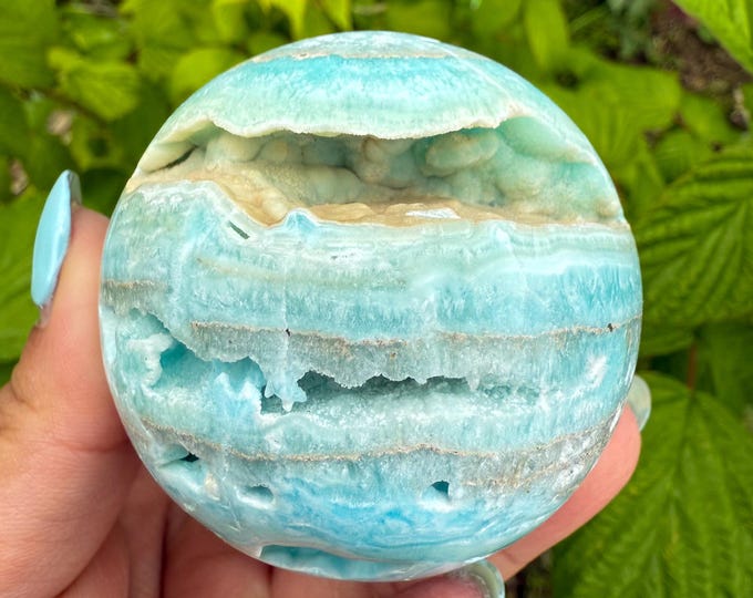 Blue aragonite crystal sphere healing crystal home decor