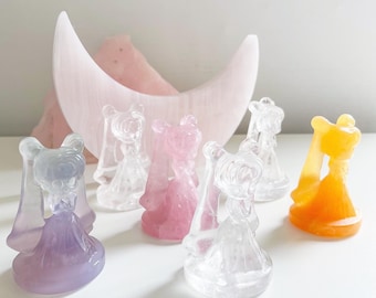 Crystal sailor moon | natural crystal sailor moon sculpture home decoration