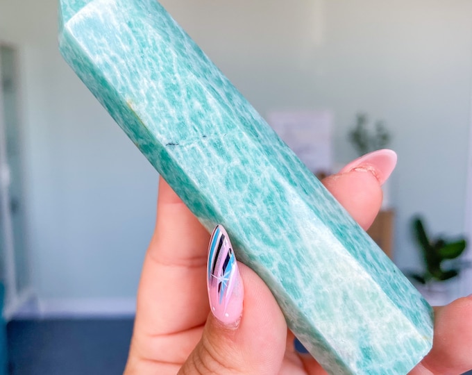 Amazonite high quality silver shimmer natural amazonite crystal tower healing crystal