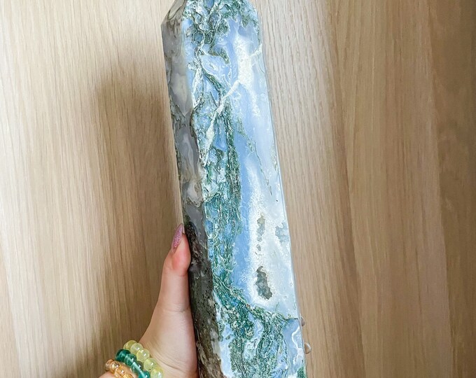 Moss agate crystal tower | moss agate home decoration | moss agate ornament | healing crystal | birthstone gifts| wedding anniversary gift
