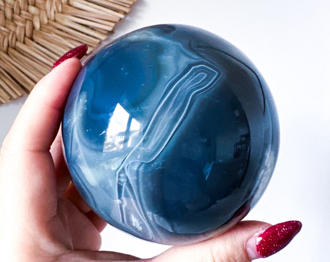 Orca Agate natural crystal sphere| unique crystal home decor| Tranquility home style | Earthy decor | Oceanic decor | unique gift idea