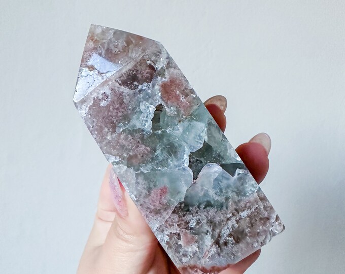 Matrix fluorite with quartz and calcite | rare fluorite crystal tower healing crystal