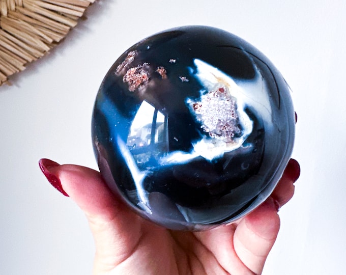 Orca Agate natural crystal sphere| unique crystal home decor| Tranquility home style | Earthy decor | Oceanic decor | unique gift idea