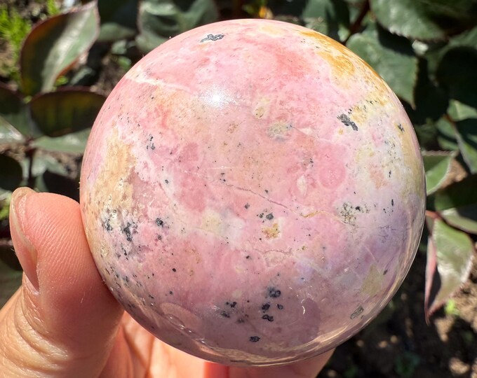 Peruvian Rhodochrosite with pyrite Sphere |pink crystal gift | pink crystal wellbeing home decoration | unique love birthday gift