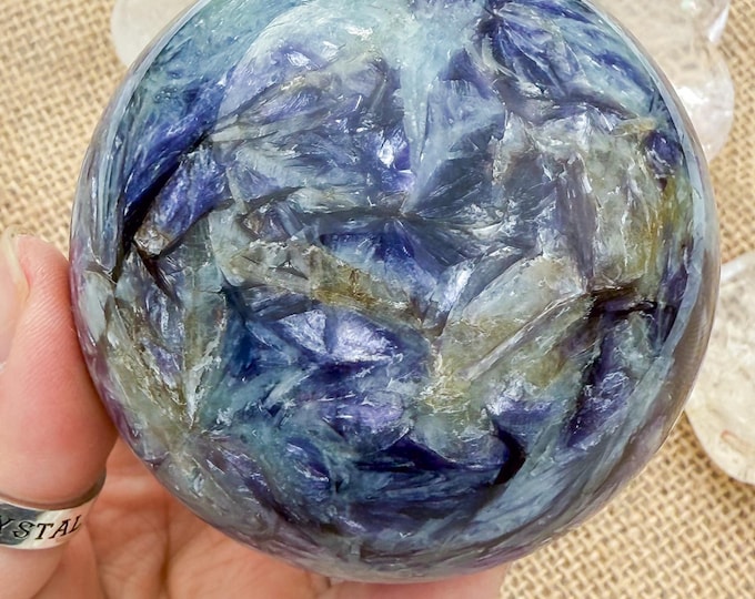 Aquamarine Crystal Sphere with Lepidolite, Tourmaline & Smoky Quartz | Natural Gemstone Sphere | Crystal Decor | Collector Gift