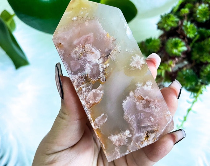 Flower agate crystal tower |cherry blossom agate home decoration | flower agate specimen | healing crystal | birthday gift|anniversary gift
