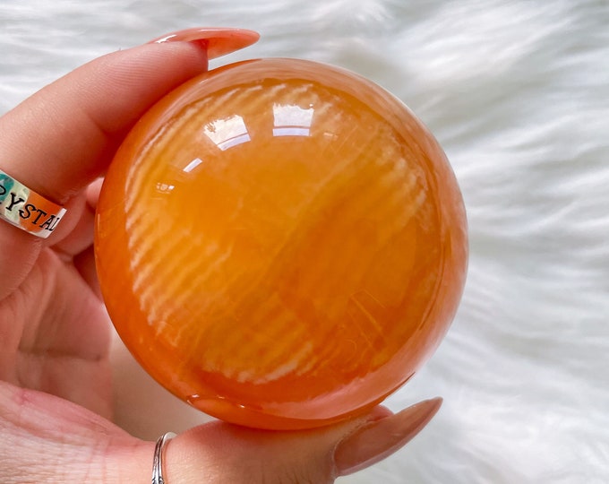 Premium Orange calcite crystal sphere healing crystal home decor |orange calcite sphere