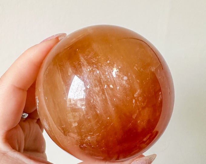 Honey calcite crystal sphere healing crystal home decor