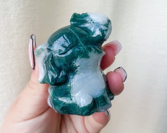 Premium Moss agate elephant crystal animal carving home deco