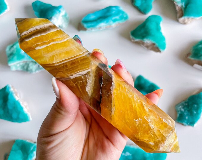 Natural yellow fluorite Double terminated crystal wand crystal healing crystal grid crystal magic home decoration meditation
