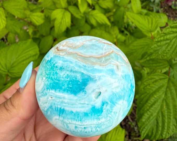 Blue aragonite crystal sphere healing crystal home decor