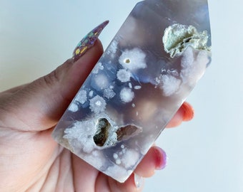 Druzy flower agate geode Crystal tower pink flower agate crystal tower healing crystal home decor
