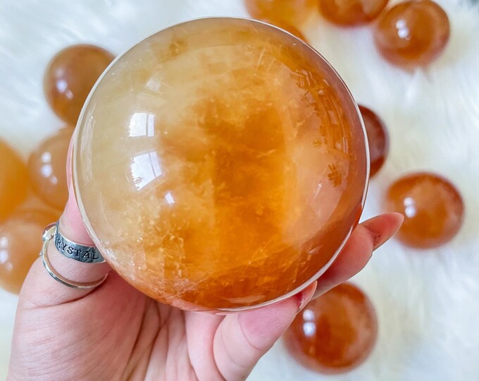 Honey calcite crystal sphere healing crystal home decor