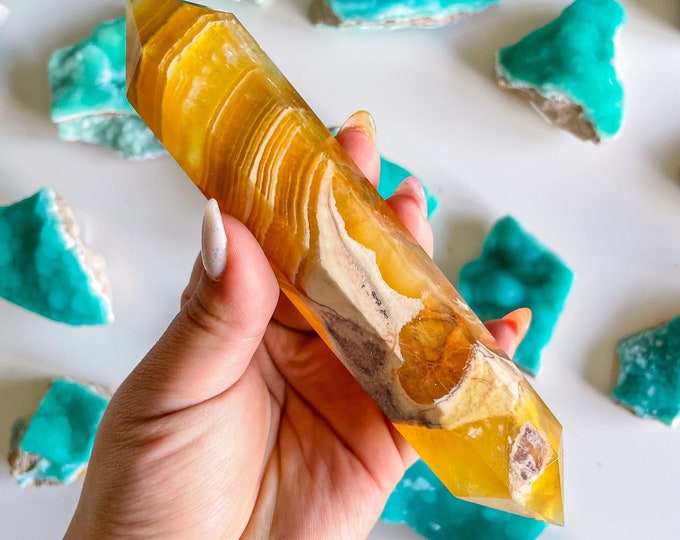 Natural yellow fluorite Double terminated crystal wand crystal healing crystal grid crystal magic home decoration meditation