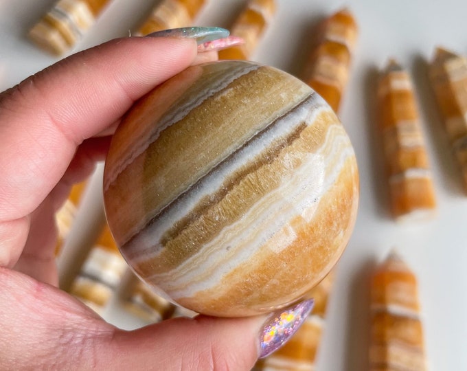 Orange Calcite crystal sphere healing crystal home decor