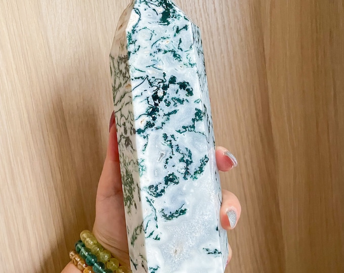 Moss agate crystal tower | moss agate home decoration | moss agate ornament | healing crystal | birthstone gifts| wedding anniversary gift