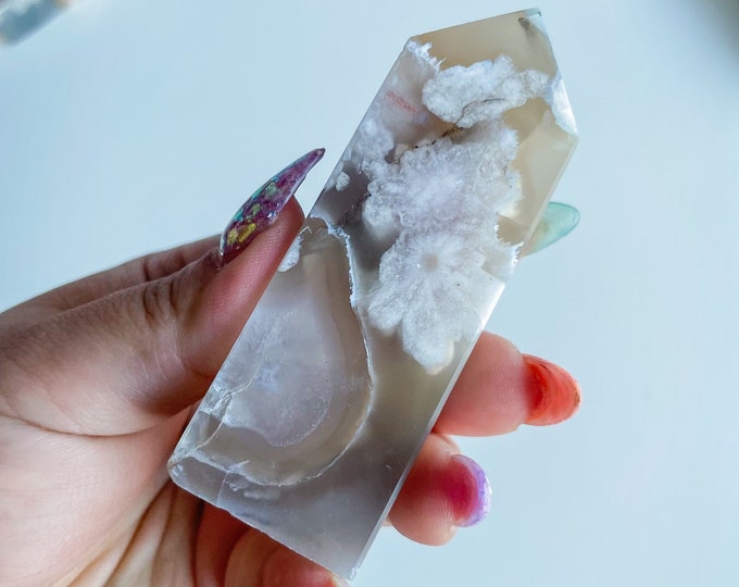 Druzy flower agate geode Crystal tower pink flower agate crystal tower healing crystal home decor