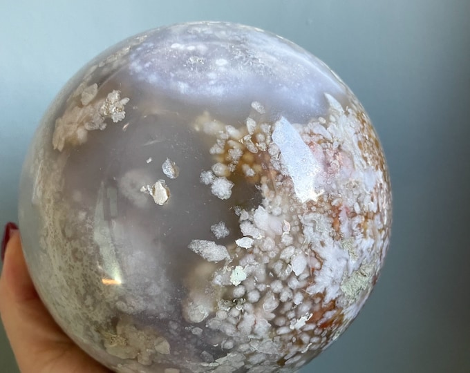 Flower agate crystal sphere|cherry blossom agate home decoration | flower agate specimen | healing crystal | birthday gift|anniversary gift