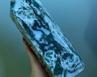 Moss agate crystal tower | moss agate home decoration | moss agate ornament | healing crystal | birthstone gifts| wedding anniversary gift 