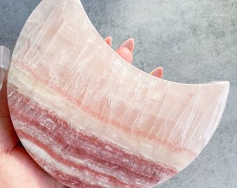 Rose calcite crystal moon crystal home decor healing crystal healing journey home decoration