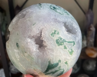 Natural Moss Agate Sphere - High Quality Druzy Healing Crystal for Home Decor and Meditation