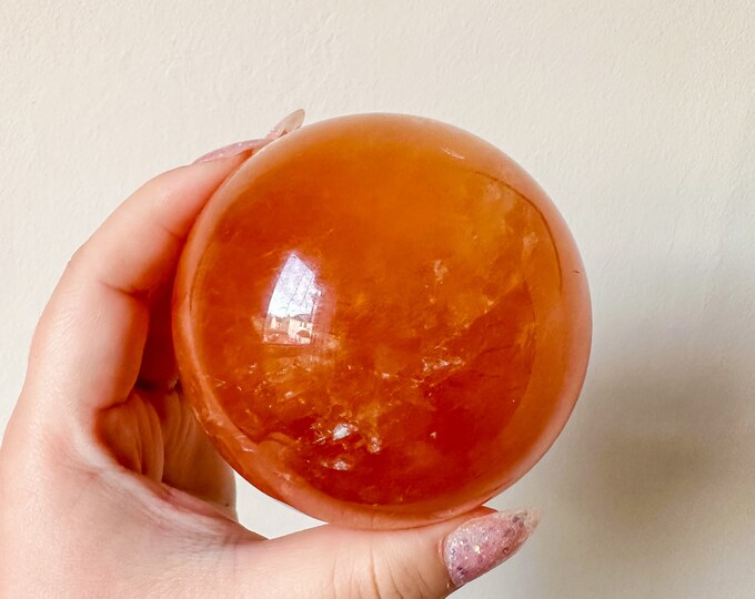 Honey calcite crystal sphere healing crystal home decor