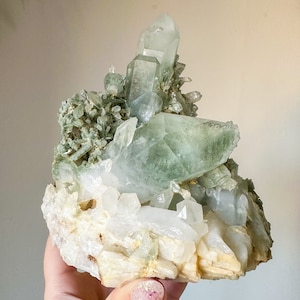 Phantom Chlorite quartz cluster | natural chlorite quartz crystal cluster mineral specimen