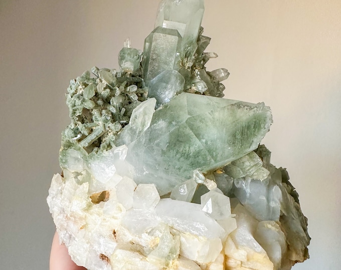 Phantom Chlorite quartz cluster | natural chlorite quartz crystal cluster mineral specimen