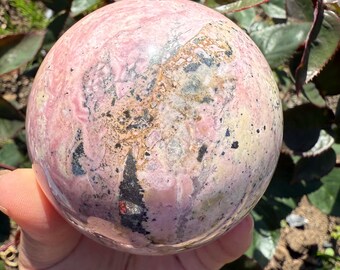 Peruvian Rhodochrosite with pyrite Sphere |pink crystal gift | pink crystal wellbeing home decoration | unique love birthday gift