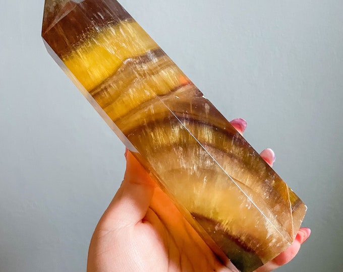 yellow Fluorite crystal tower,yellow fluorite tower,premium fluorite crystal point, rare crystal tower,crystal home decoration