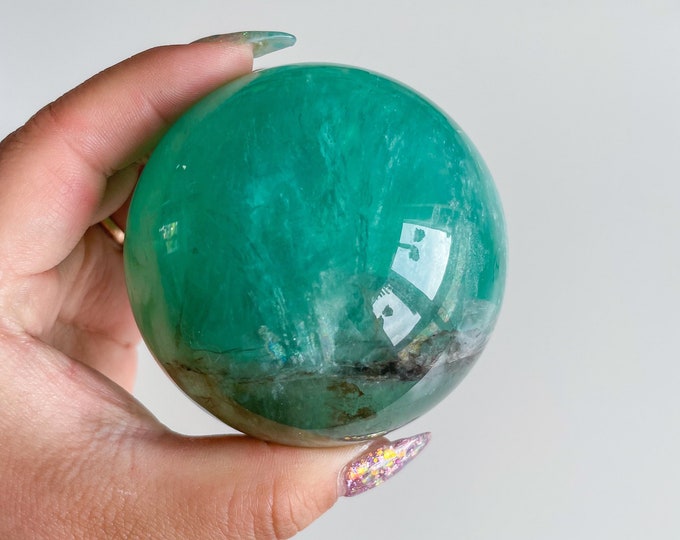Green fluorite crystal sphere healing crystal home decor