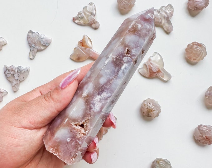 Premium pink flower agate (pk) Crystal tower | pink flower agate crystal tower healing crystal home decor |crystal gift |unique home decor|
