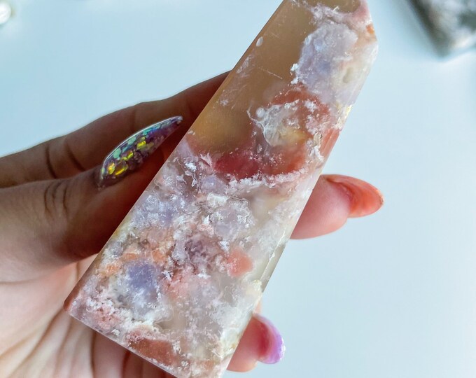Druzy flower agate geode Crystal tower pink flower agate crystal tower healing crystal home decor