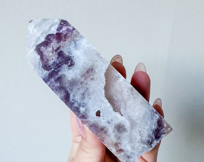 Matrix fluorite with quartz and calcite | rare fluorite crystal tower healing crystal