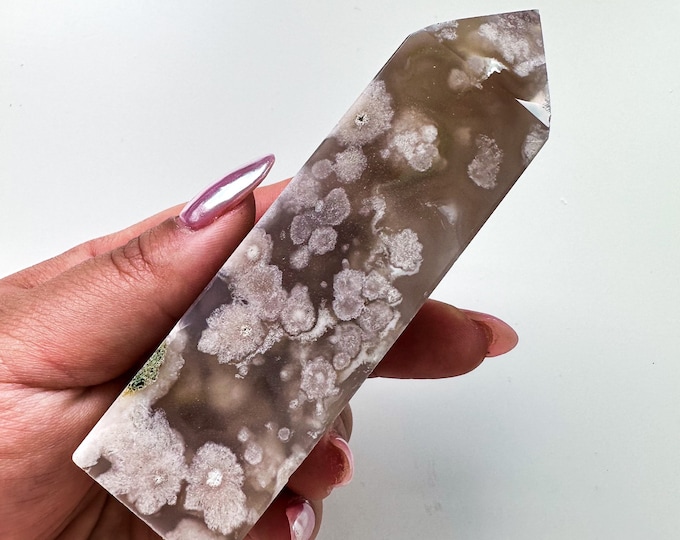 Black Flower agate crystal tower (NT) |flower agate home decoration | flower agate specimen  | unique gift| anniversary gift