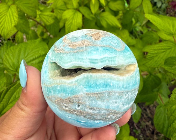 Blue aragonite crystal sphere healing crystal home decor