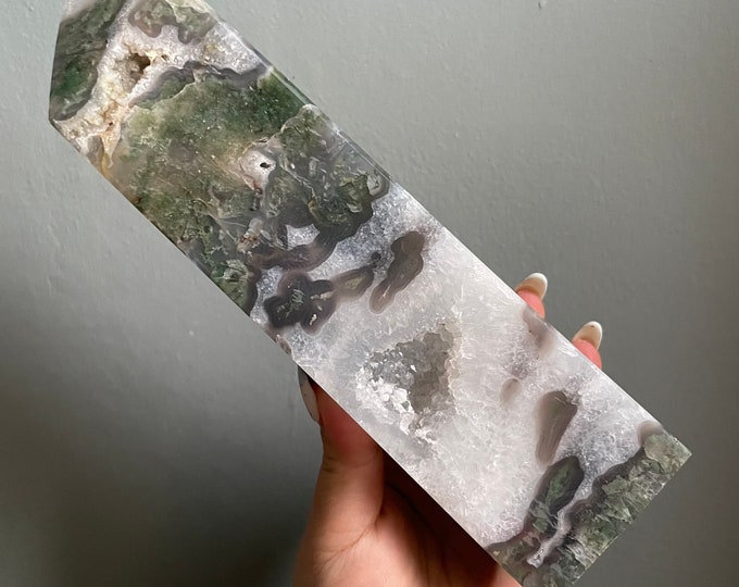 Moss agate crystal tower | moss agate home decoration | moss agate ornament | healing crystal | birthstone gifts| wedding anniversary gift