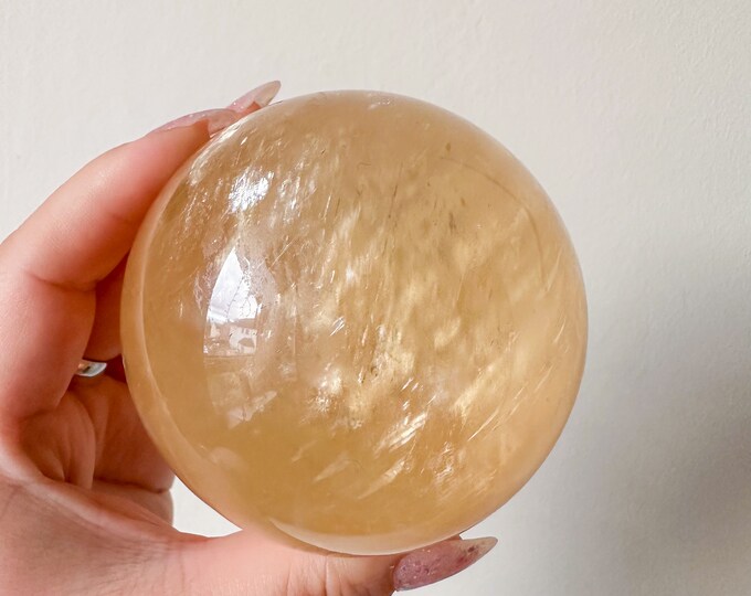 Honey calcite crystal sphere healing crystal home decor