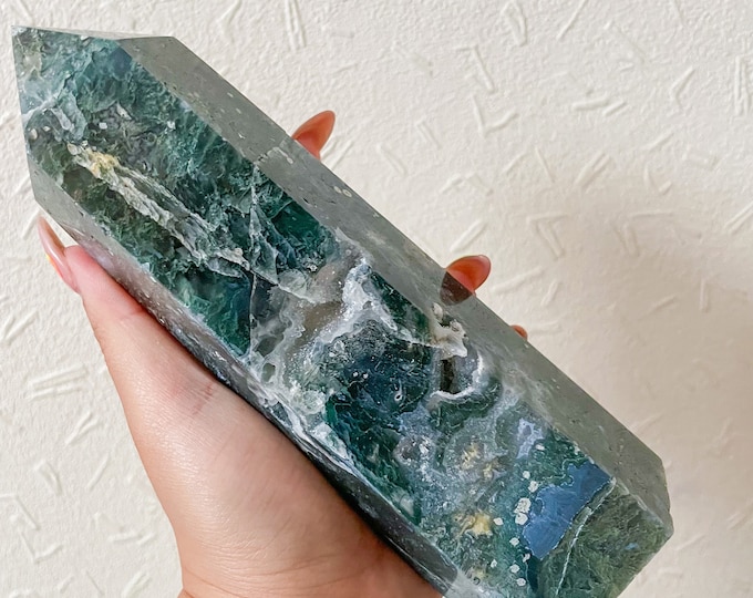 Moss agate crystal tower | moss agate home decoration | moss agate ornament | healing crystal | birthstone gifts| wedding anniversary gift