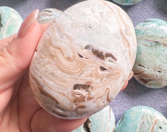 Reiki Healing Caribbean blue calcite palm stone- Crown chakra & Throat chakra Healing crystal
