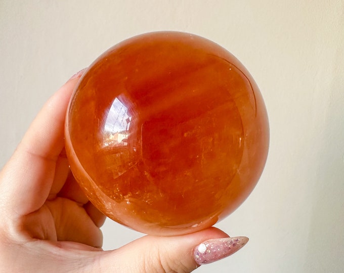 Honey calcite crystal sphere healing crystal home decor