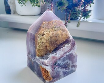super Rare! Druzy fluorite rare crystal tower healing crystal