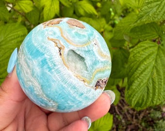 Blue aragonite crystal sphere healing crystal home decor