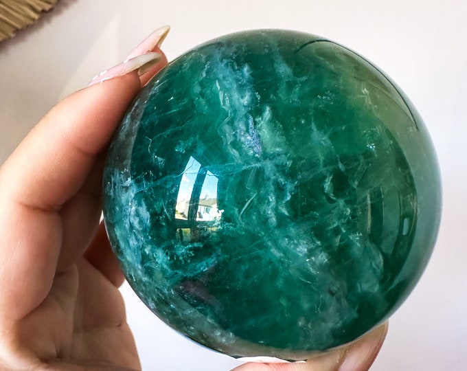 Green fluorite crystal sphere healing crystal home decor